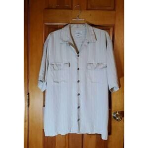 Tommy Bahama Shirt Men’s L Light Beige Stripe Pattern 100% Silk